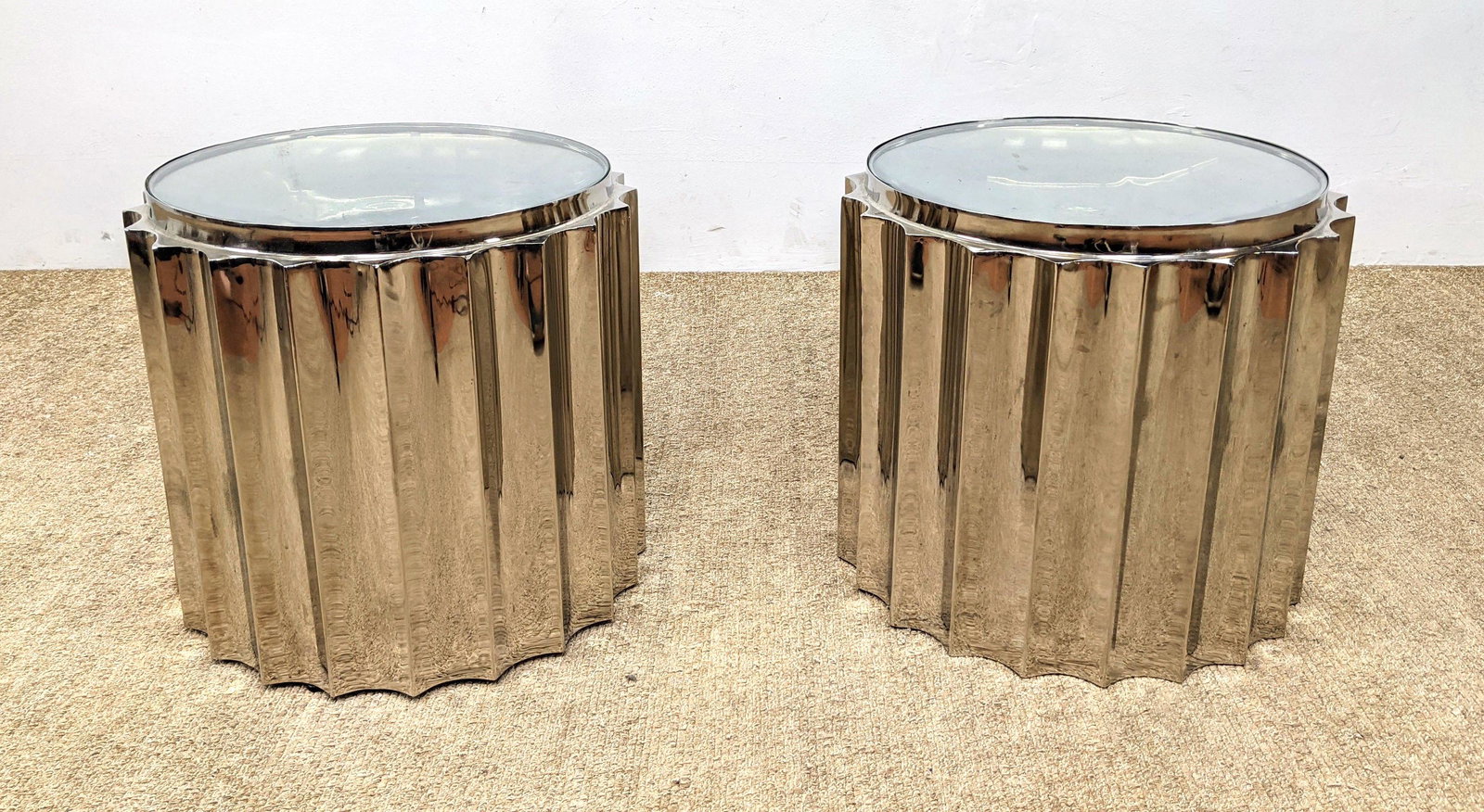 Pr Chrome Fluted Column style Side End Tables #2. Inset (1 of 9)