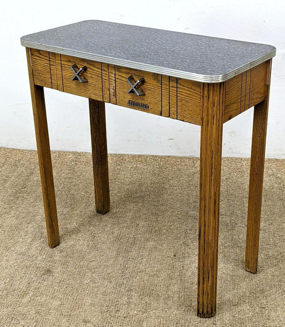 Small Art Deco Barbers Stand Table. 2 Drawer.: Small Art Deco Barbers Stand Table. 2 Drawer. -- Dimensions: H: 31.25 inches: W: 30 inches: D: 14 inches ---