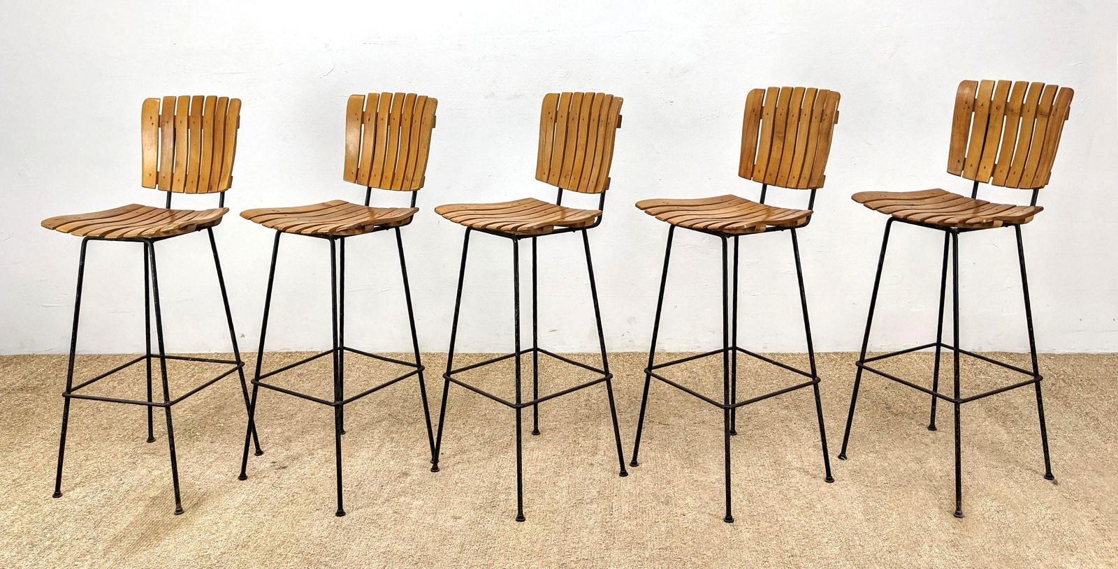 Set 5 ARTHUR UMANOFF Wood Slat Modernist Bar Stools. Ha (1 of 11)