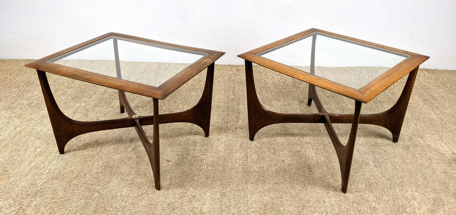 Pr LANE Glass Top American Modern Side Tables. Wood fra (1 of 12)