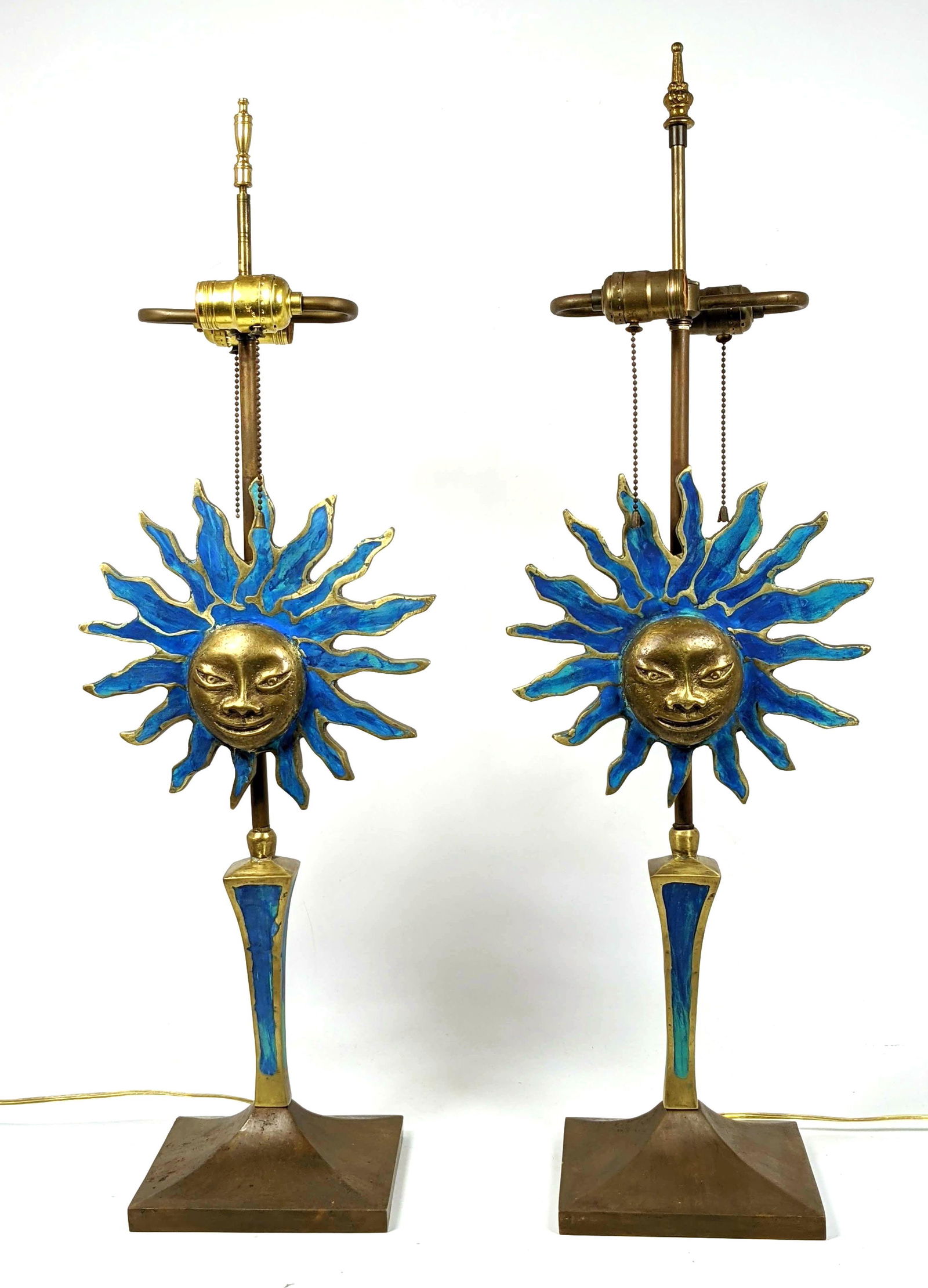 Pair Enamel and Brass Sunburst Table Lamps. Stamped. Af (1 of 12)