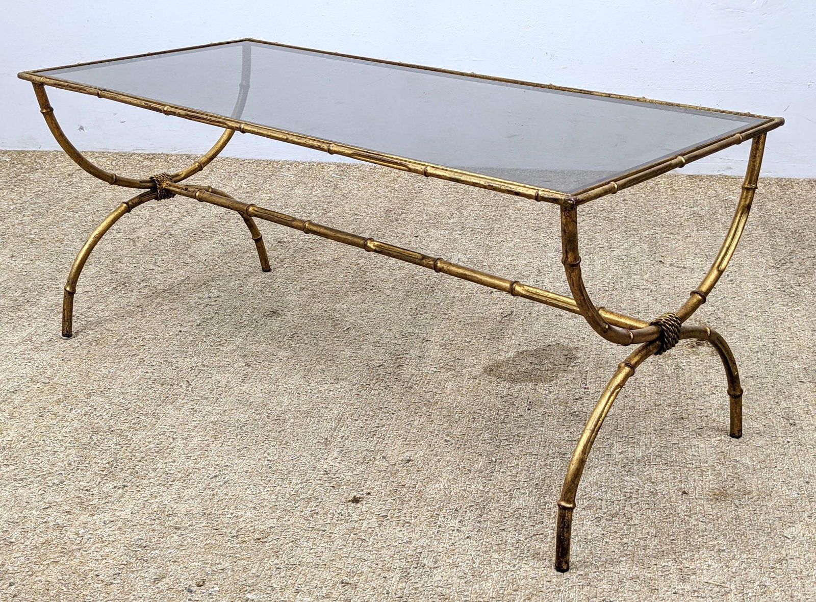Faux Bamboo Gold Gilt Metal Coffee Table Arched form. (1 of 10)