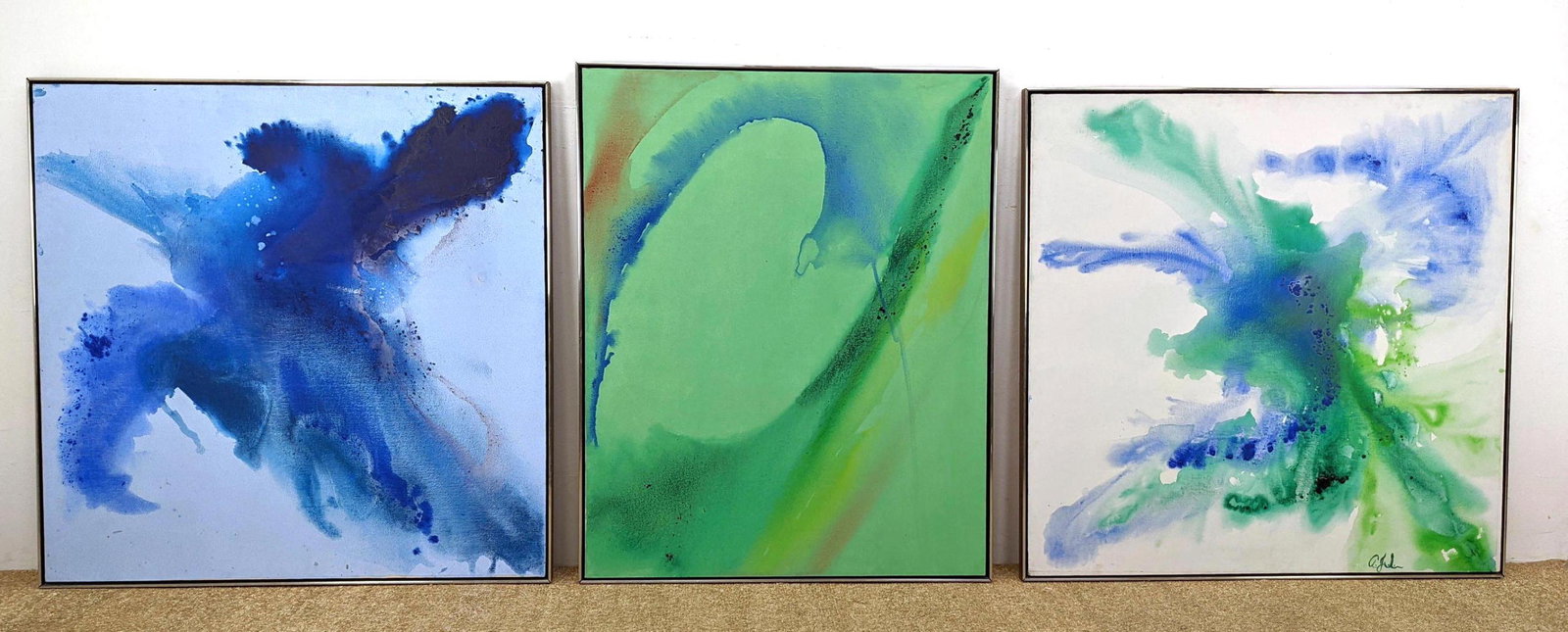 Large Signed 3 Pc Triptych Paintings. Abstract Modern. (1 of 16)