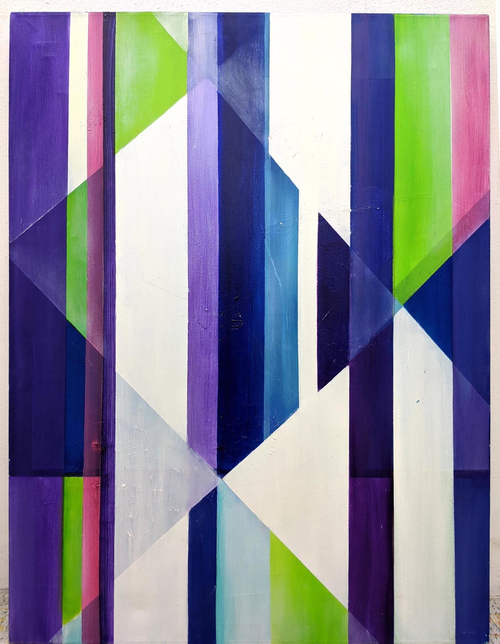Large modernist abstract painting with striped diamond (1 of 8)