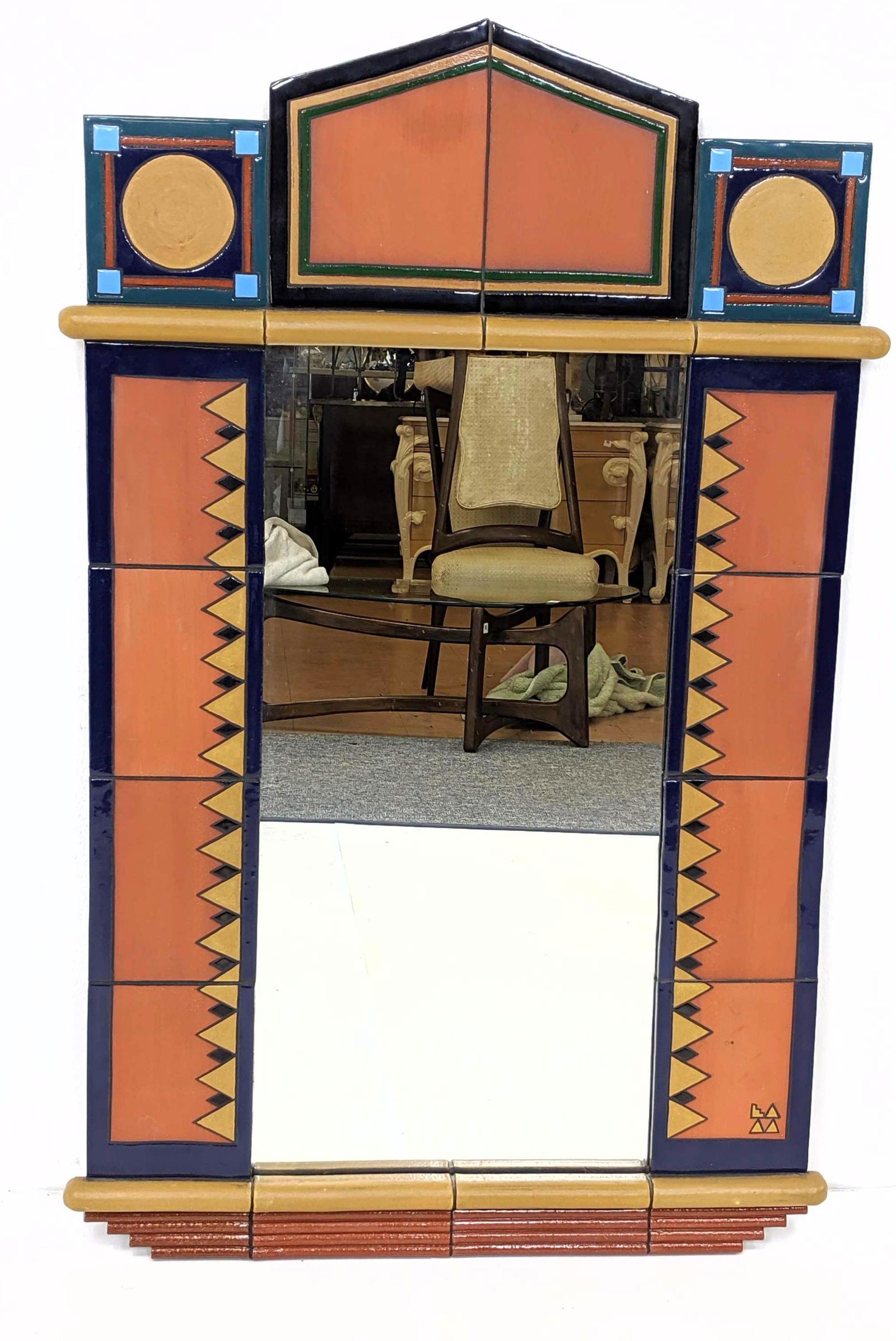 Signed Artisan Ceramic Studio Hanging Wall Mirror. Glaz (1 of 8)