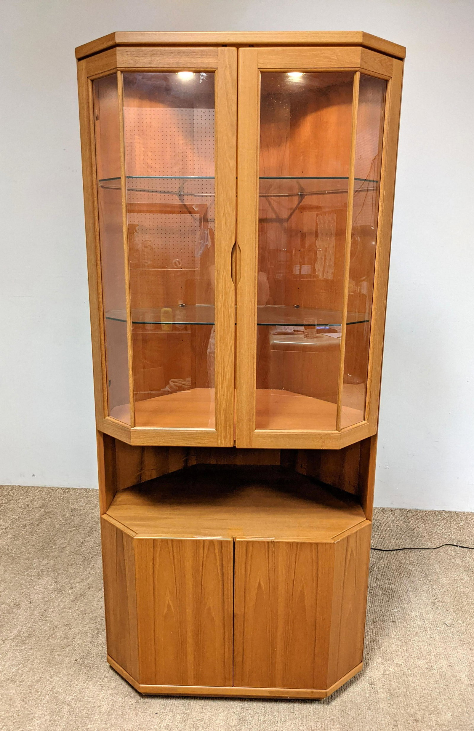 Danish Modern Teak Corner Cabinet. Display top over bot (1 of 13)