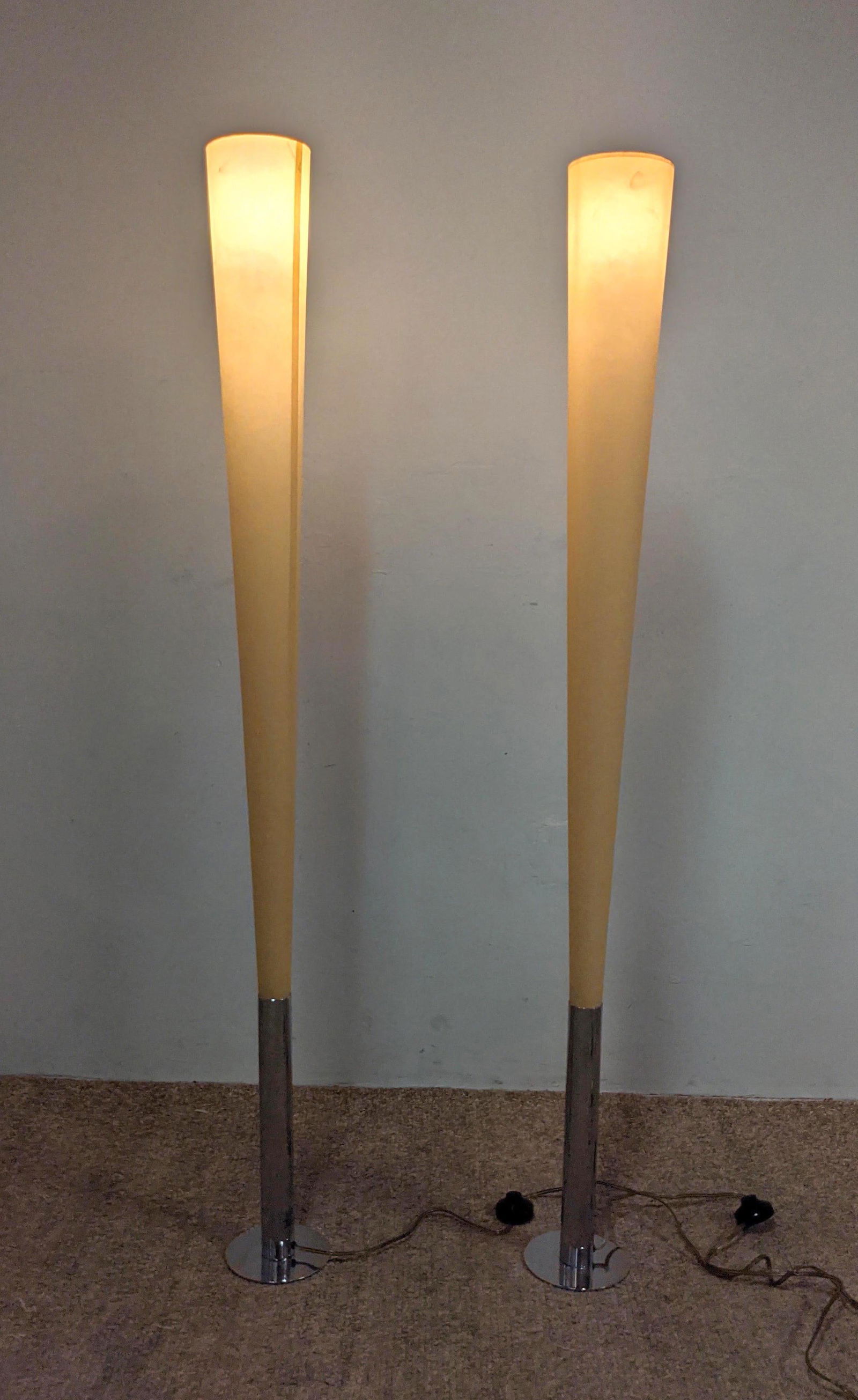 Pr Tall Torch Form Floor Lamps. Modernist Lighting. Chr (1 of 12)