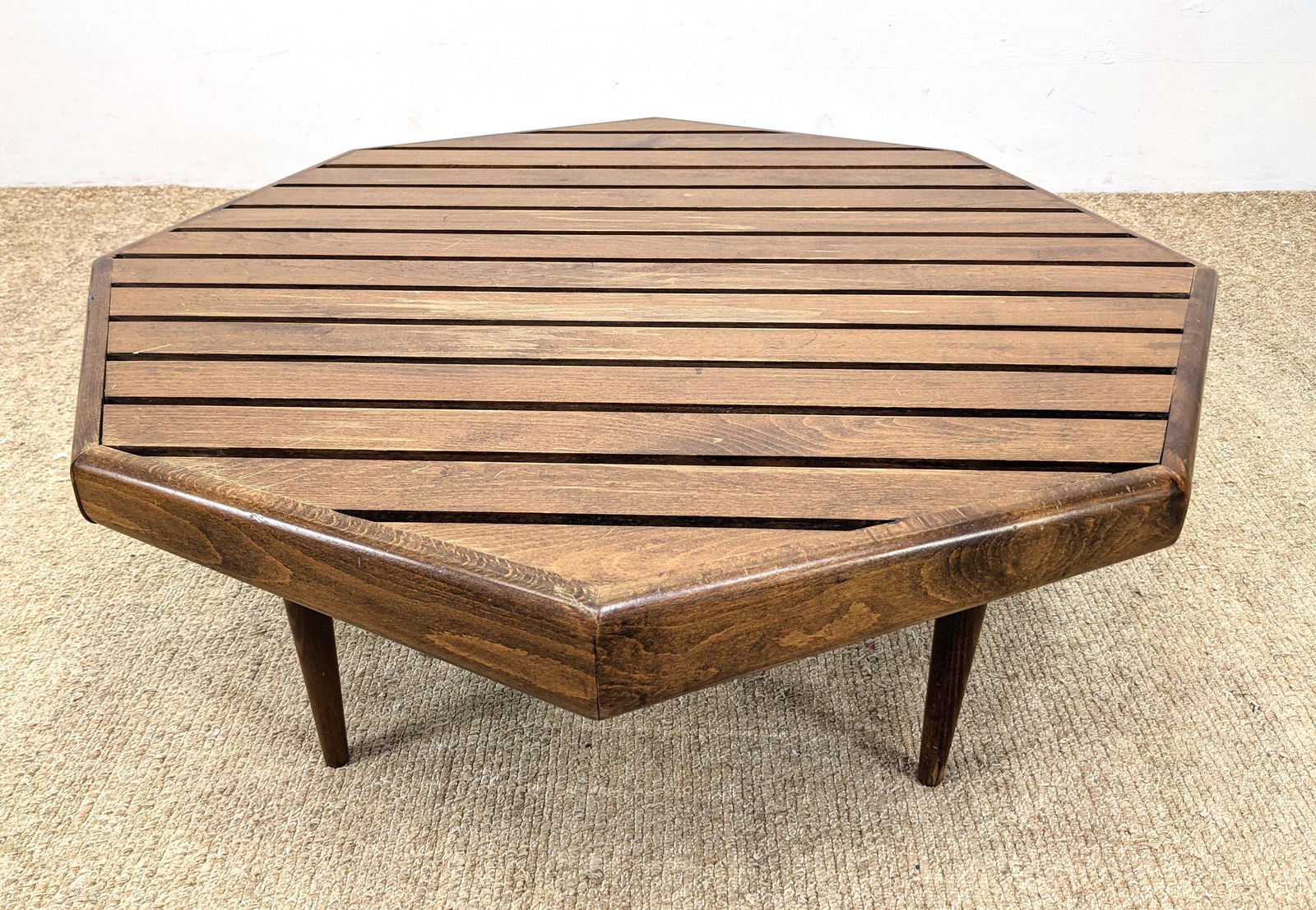 Hexagonal Slat Top Coffee Table. Tapered peg legs. Made (1 of 12)