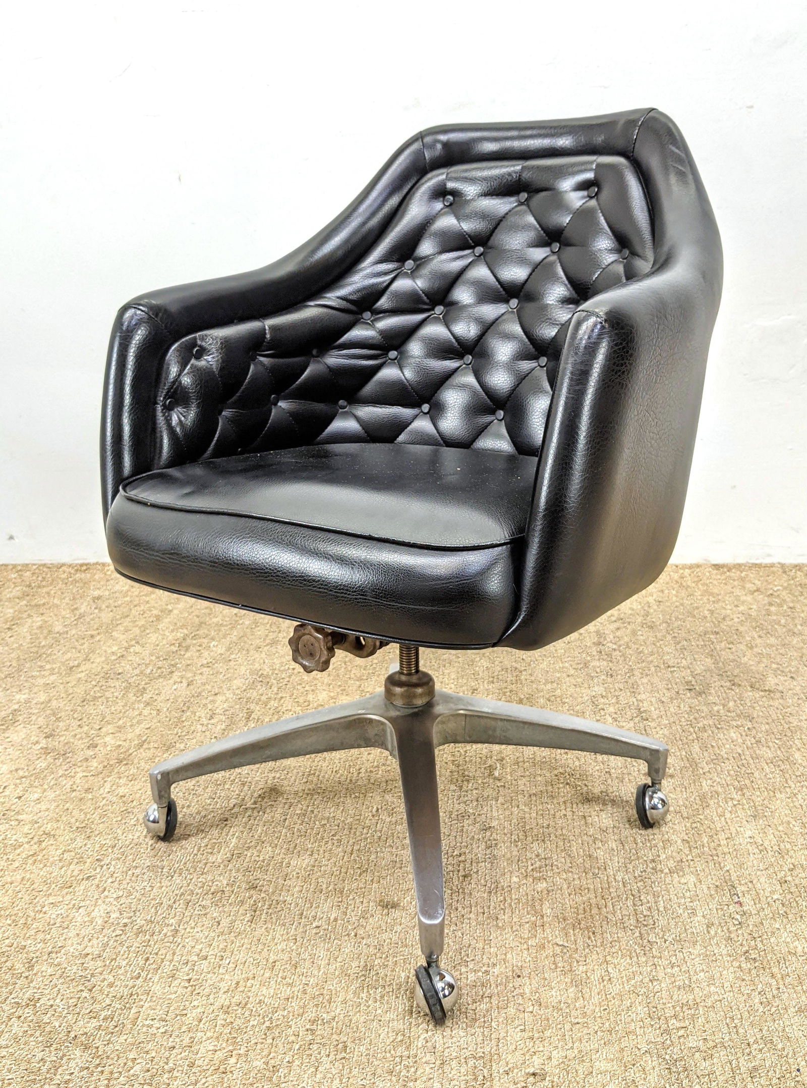 Black vinyl Swivel Desk Office Chair. Pedestal base wit (1 of 12)