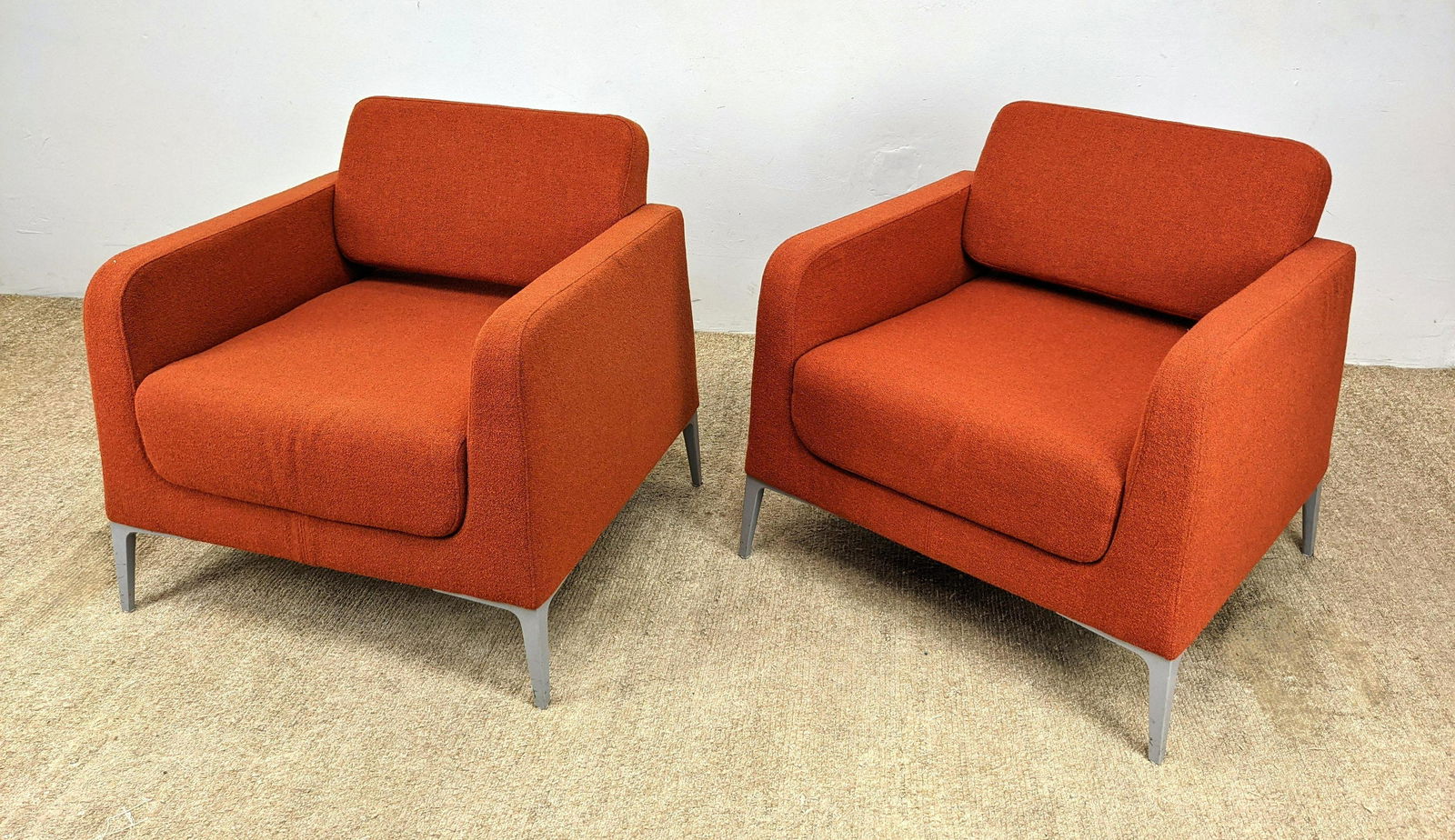 Pr SEGIS USA Orange Upholstered Lounge Chairs. Metal le (1 of 11)