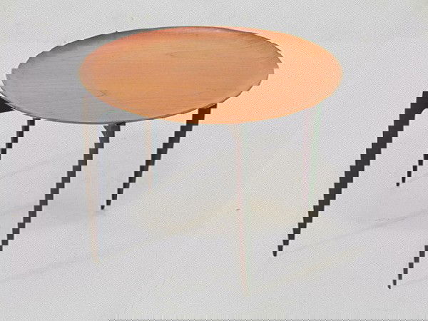 Fritz Hansen Tray Top Table. Teak with ebonized: Fritz Hansen Tray Top Table. Teak with ebonized folding base. Dimensions: H: 16.5 inches: W: 23.5 inches Condition (General): Minor spotting.Please contact us with specific questions about condition,