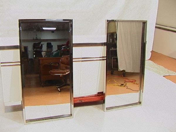 Pr PIERRE CARDIN Chrome Frame Rectangle Wall Mirr: Pr PIERRE CARDIN Chrome Frame Rectangle Wall Mirrors. Unmarked. 2 PCS. Dimensions: H: 45.75 inches: W: 23.75 inches: D: 2 inches Condition (General): Very Good Condition. Please contact us with specif