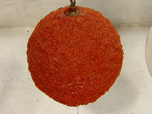Orange Plastic Spaghetti Shade Hanging Light Fixt: Orange Plastic Spaghetti Shade Hanging Light Fixture. Dimensions: : W: 12 inches: D: 12 inches Please contact us with specific questions about condition, not visible in the photos. US Shipping charge