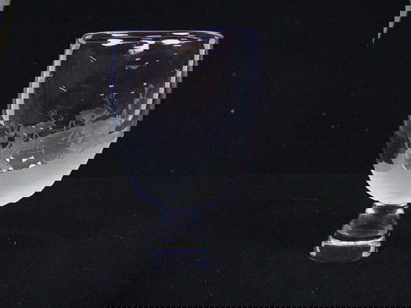 ORREFORS Crystal Vase Skiers and Reindeer. SWEDEN: ORREFORS Crystal Vase Skiers and Reindeer. SWEDEN. Engraved Design of skiers and 3 deer. Mkd Orrefors. 36/07.98.-- Dimensions: H: 5 inches: W: 3.25 inches: D: 3 inches --- Condition (General): Excelle