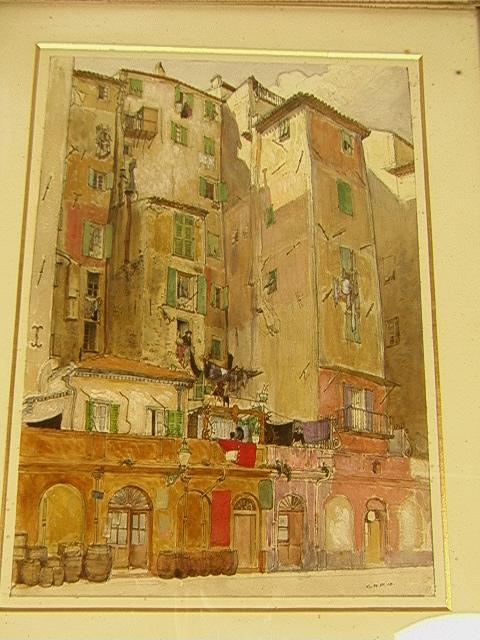 CHARLES MARESCO PEARCE W/C Watercolor on Paper. V: CHARLES MARESCO PEARCE W/C Watercolor on Paper. Village Scene. Initialed: C.M.P. 10.-- Dimensions: Image Size: H: 16 inches: W: 11 inches --- Condition (General): Very Good Condition. Please contact u