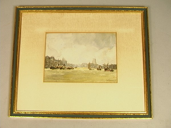 C.L. FLIERMANS W/C Watercolor Boats in Harbor. Ma: C.L. FLIERMANS W/C Watercolor Boats in Harbor. Marine Scene. -- Dimensions: Image Size: H: 4.75 inches: W: 6.75 inches --- Condition (General): Very Good Condition. Please contact us with specific que