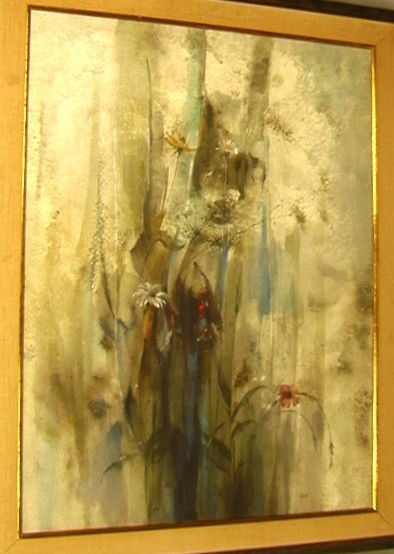 NICHOLAS A. REALE Casien Tempera Painting. "Flora: NICHOLAS A. REALE Casien Tempera Painting. "Floral Stillness" Reale is a PAFA Penna Academy of Fine Arts Artist. -- Dimensions: Image Size: H: 30 inches: W: 21 inches --- Condition (General): Very Goo