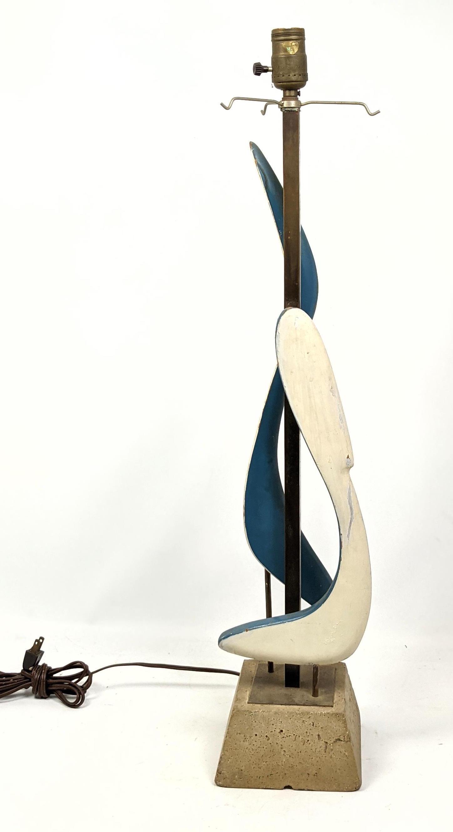 Sculptural Wood Brass and Travertine Lamp. Painted fini (1 of 11)