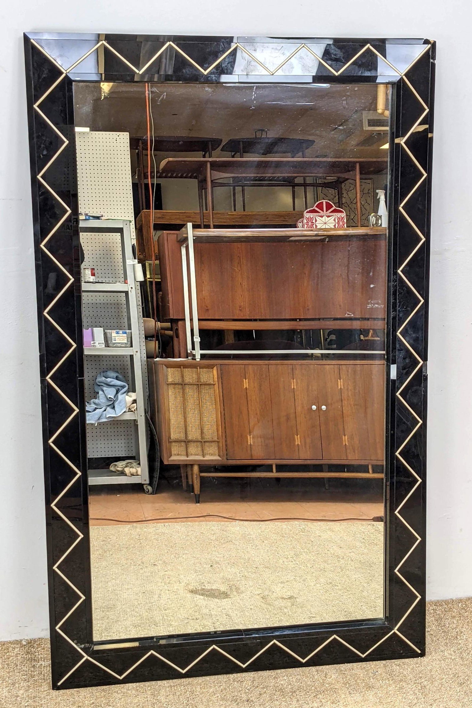 Large 6ft ZigZag Wall Mirror with Black Glass Frame. (1 of 8)