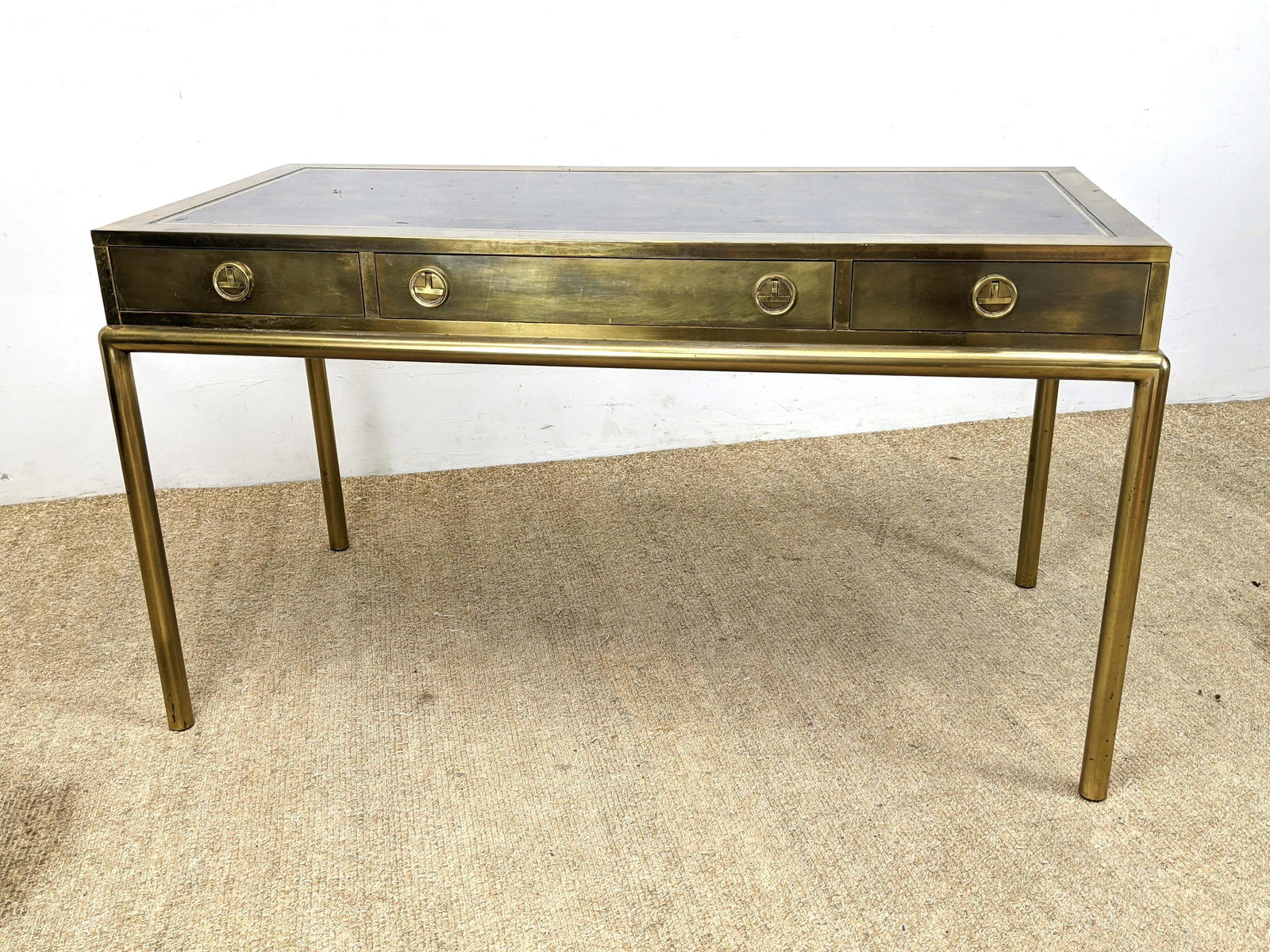 MASTERCRAFT  Modernist Writing Desk. Brass Tube Frame a (1 of 12)