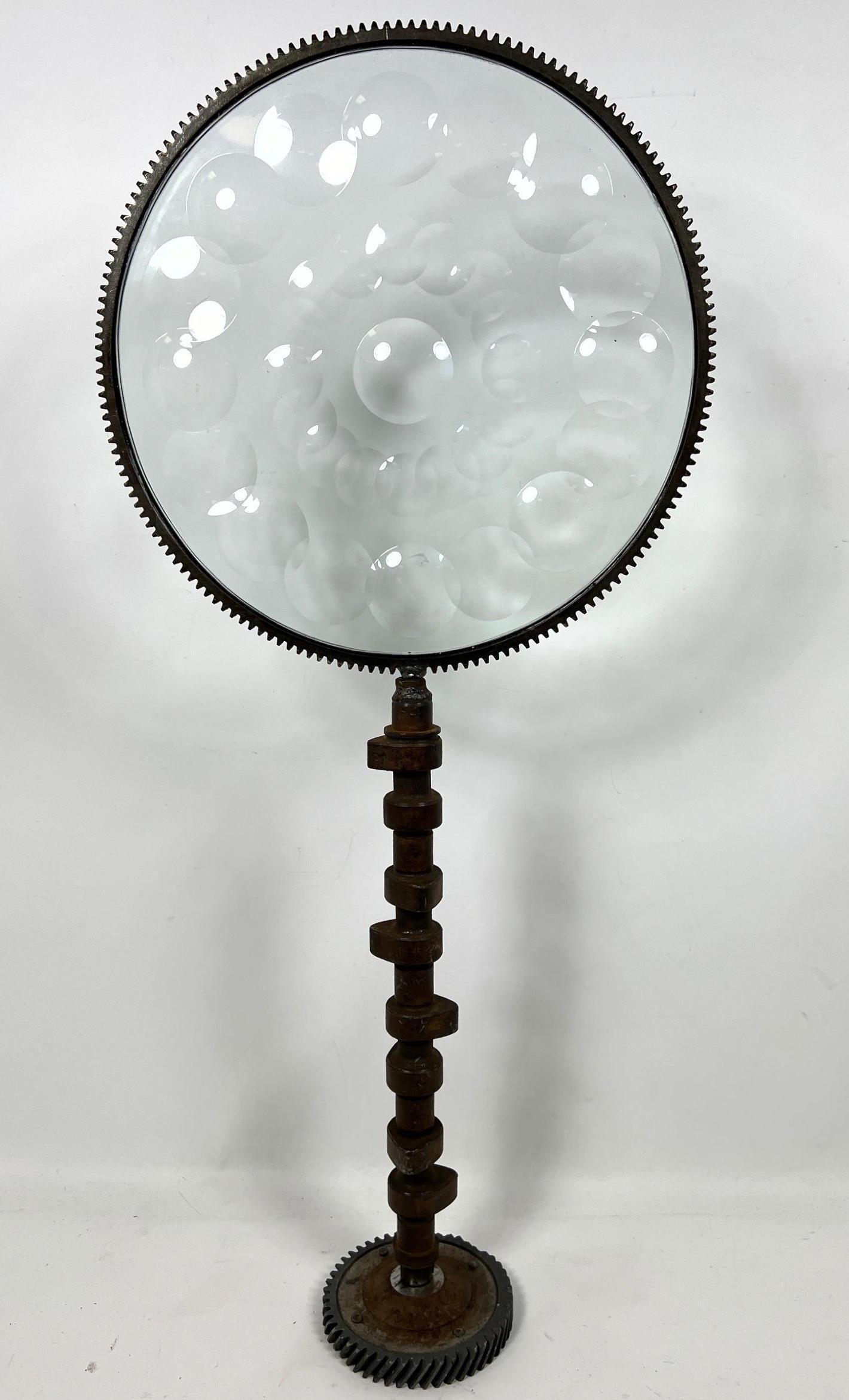Industrial Magiscope Round Dimpled Glass Panel. Framed (1 of 9)