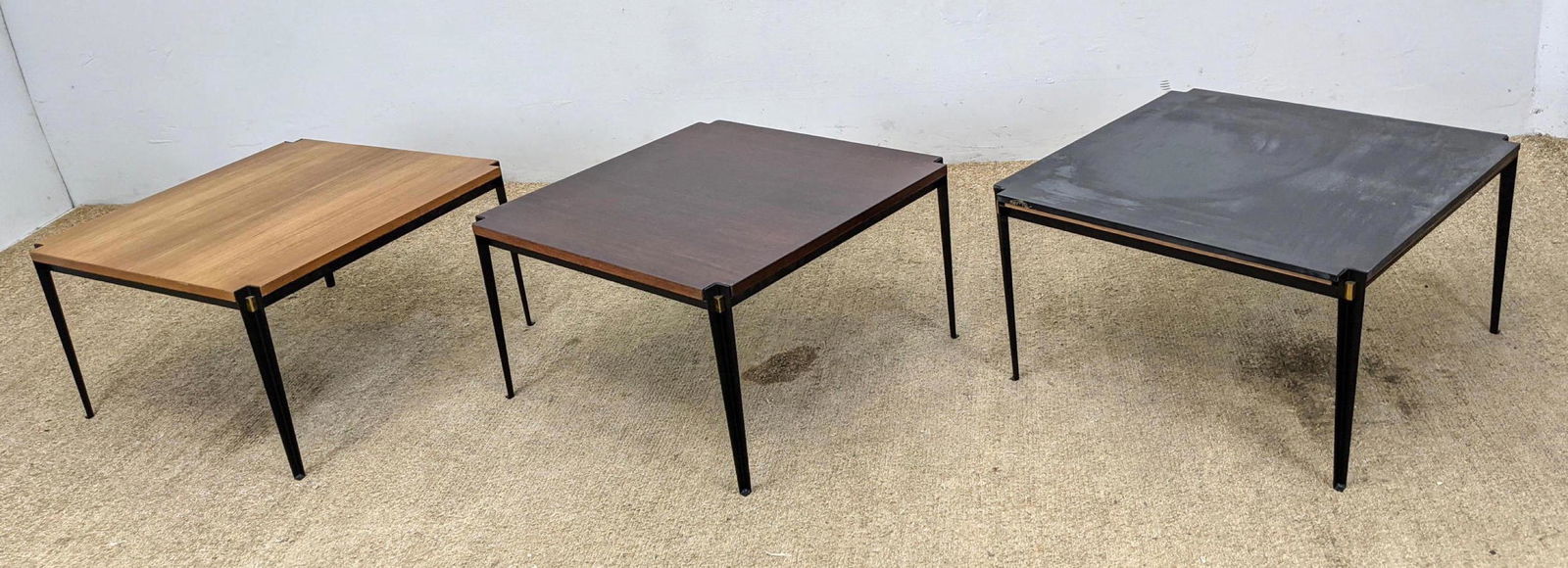 Set 3 Osvaldo Borsani Square Tables. Wood Iron Brass. (1 of 17)