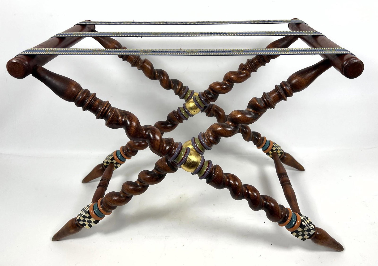 MacKENZIE Childs Luggage Rack. Barleycorn turned wood l (1 of 13)
