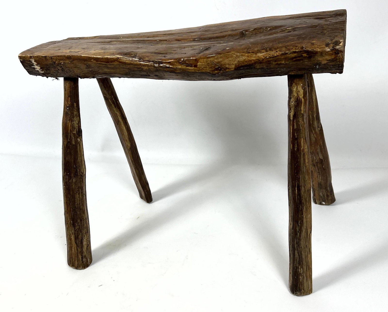 Rustic Country Primitive Bench Stool. Natural tree slab (1 of 12)