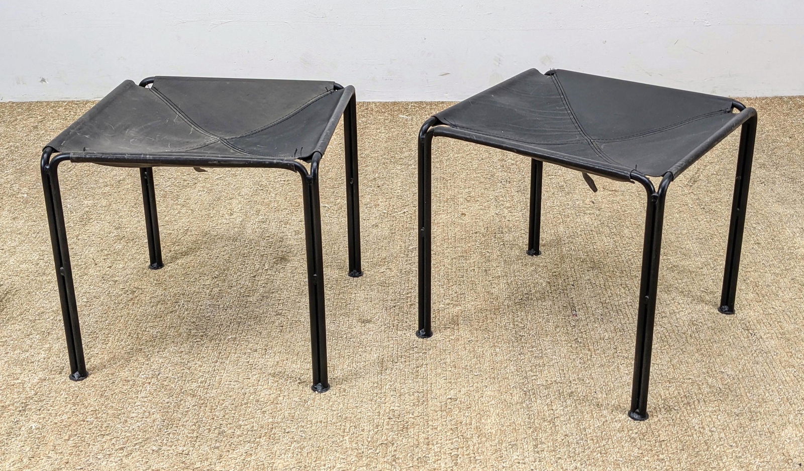 Pr Black Leather and Iron Stools. Modernist Seating. He (1 of 8)
