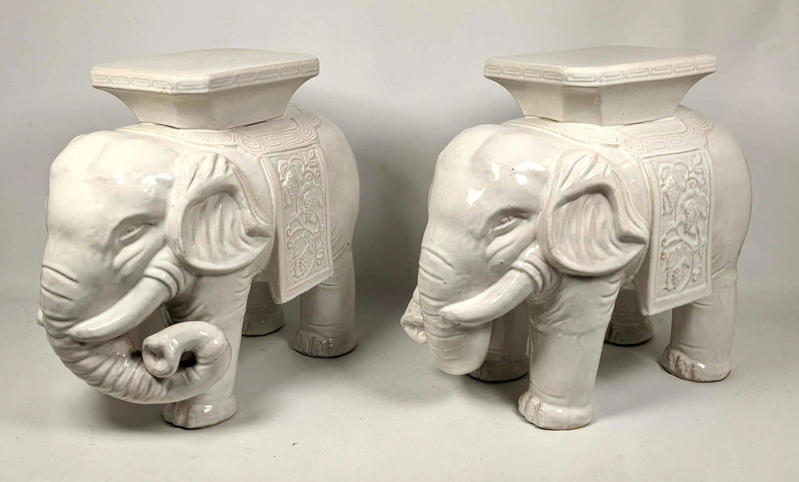 Pr White Glazed Pottery Elephant Stands. Plant Stands? (1 of 12)