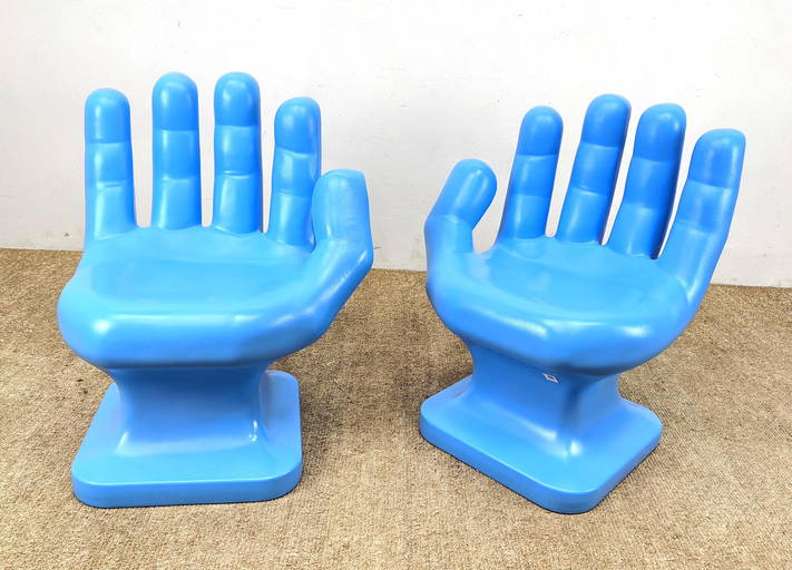 Pr Blue Molded Plastic Figural Hand Chairs. Medium Size Dec 01, 2021