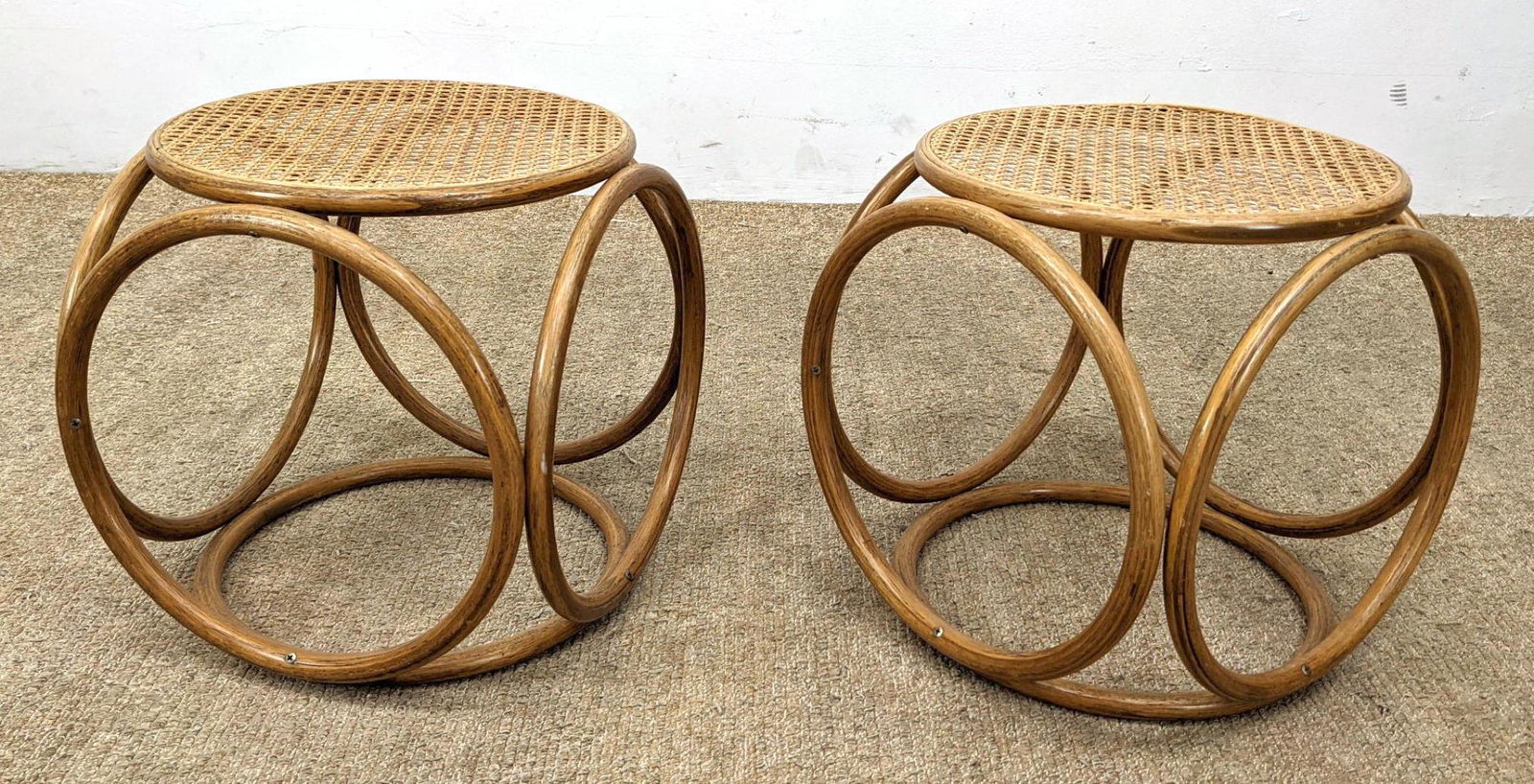 Pr Bentwood and Cane Ottoman Footstools. Bent Wood Fram (1 of 9)