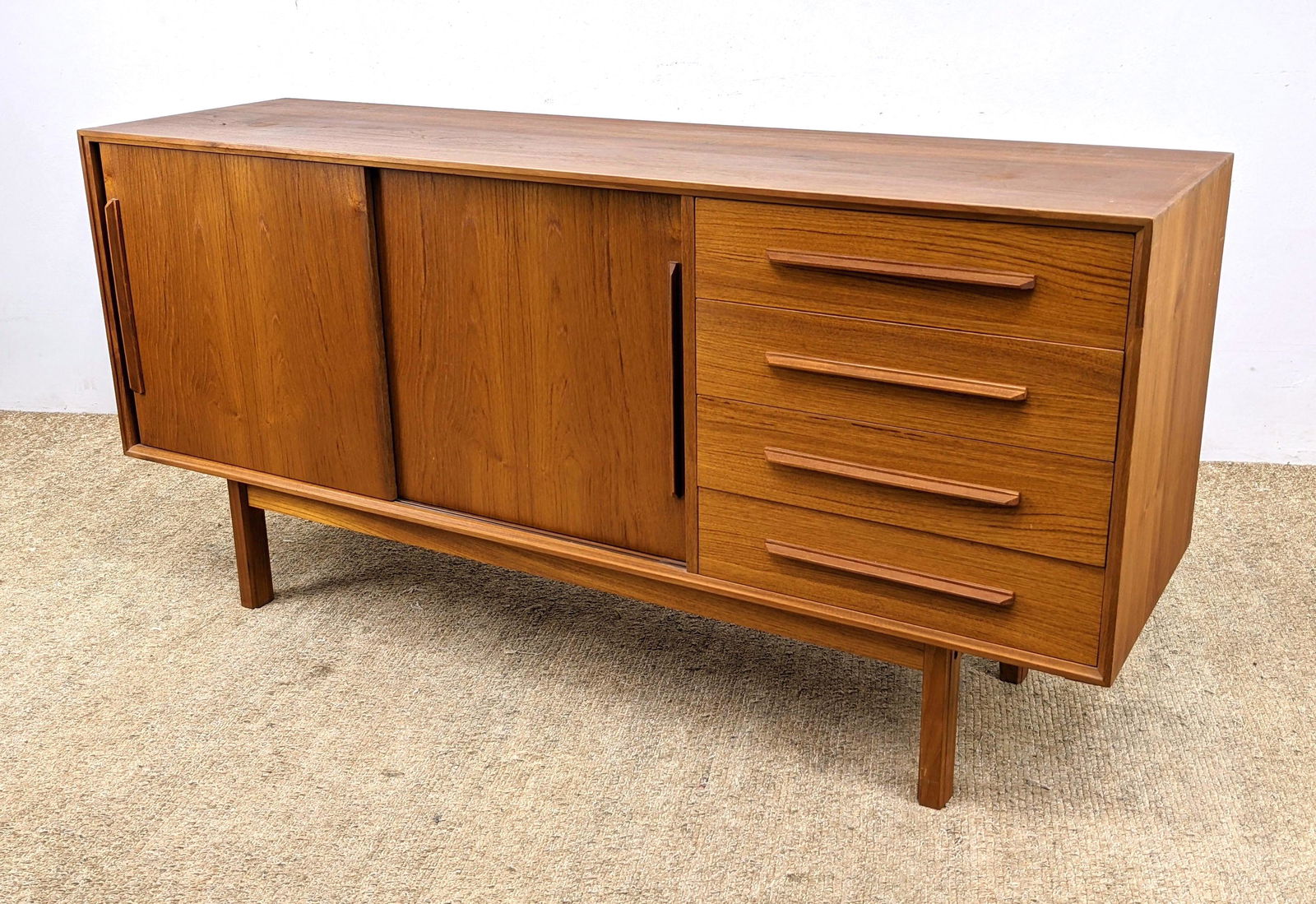 Danish Modern Teak Credenza Sideboard. Raised on legs. (1 of 13)