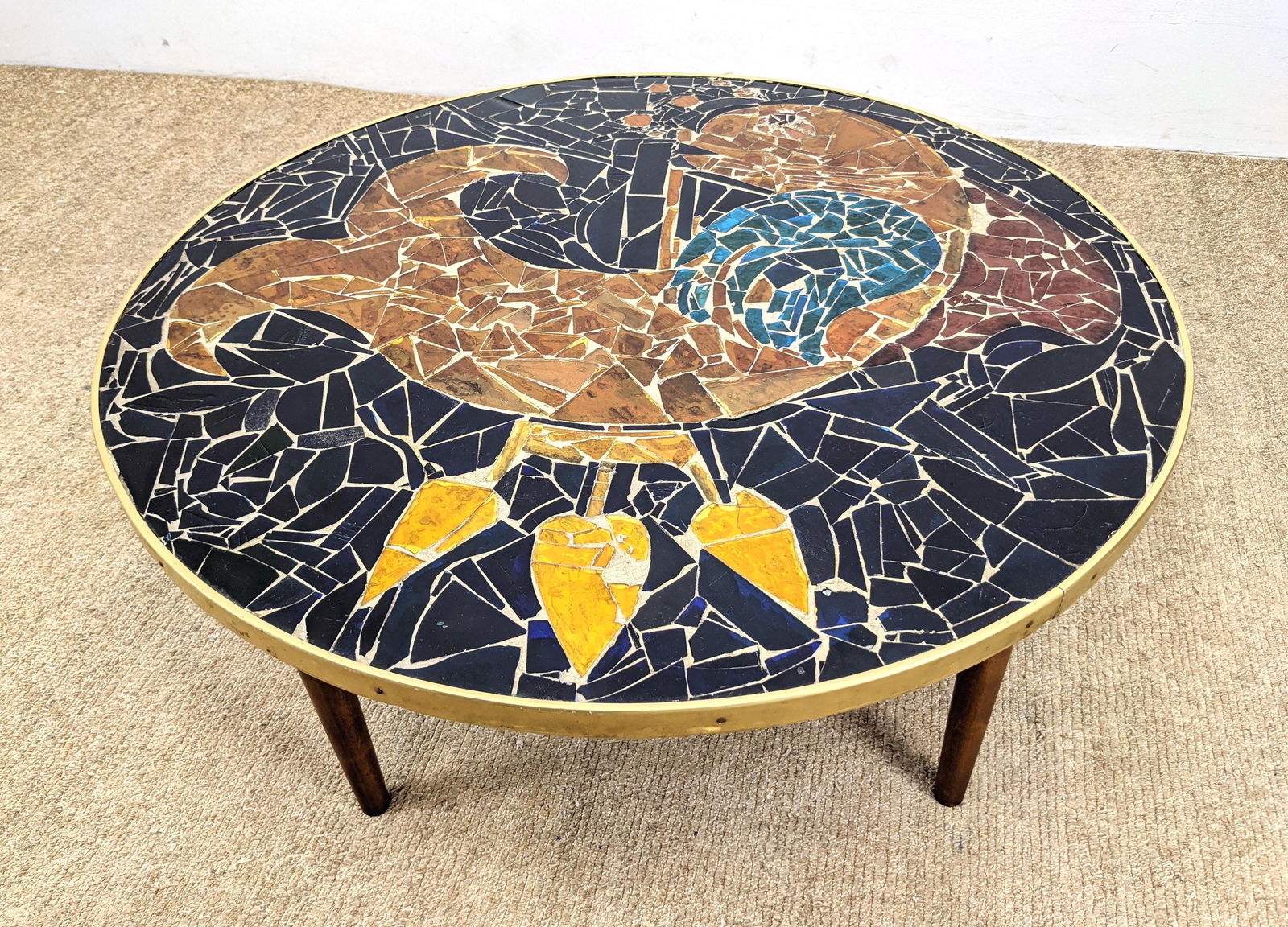 Mosaic Tile Top Round Modern Coffee Table. Rests on fou (1 of 11)