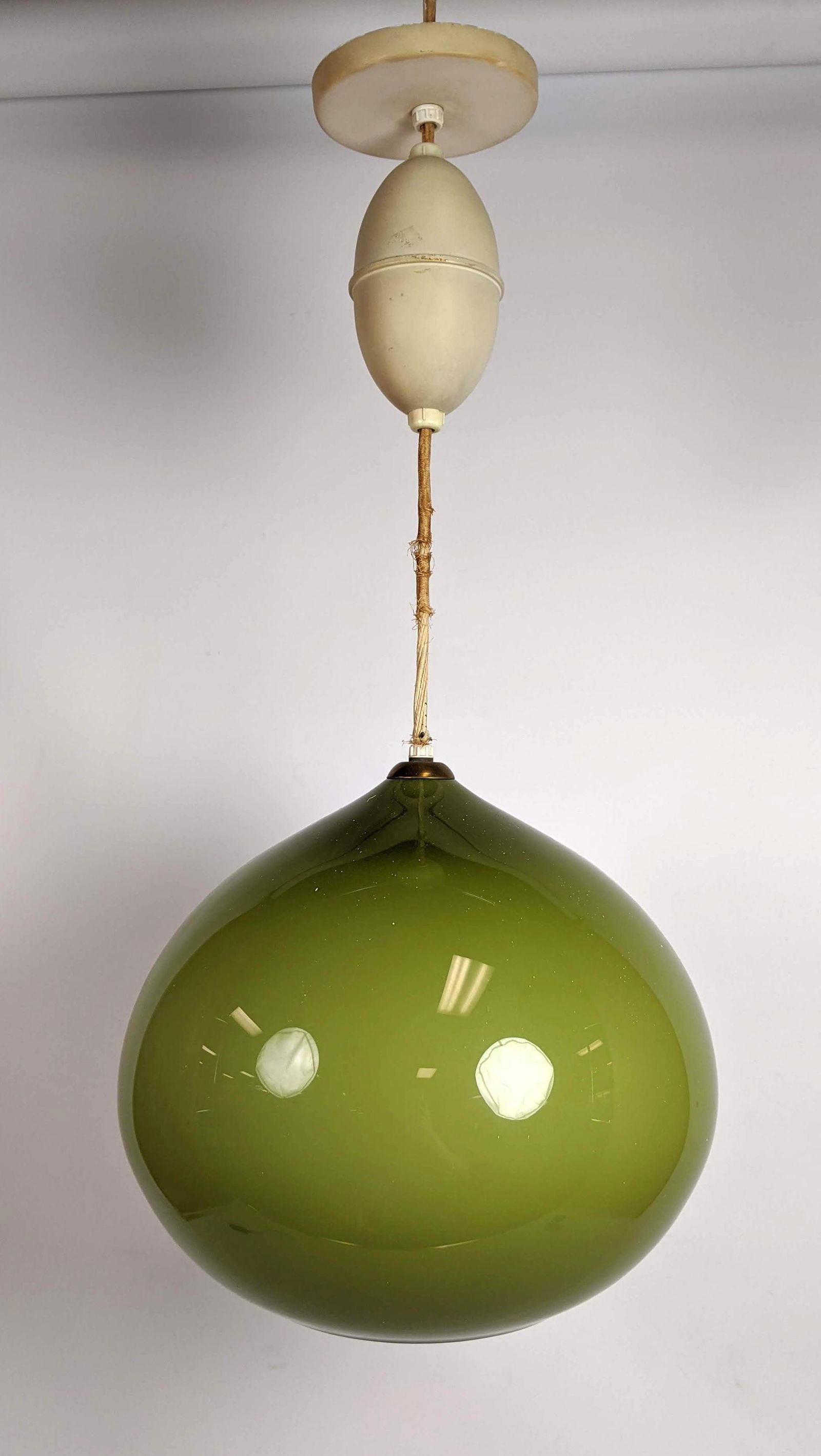 Mid Century Modern Green Glass Pendant Lamp. Hanging Ch (1 of 5)