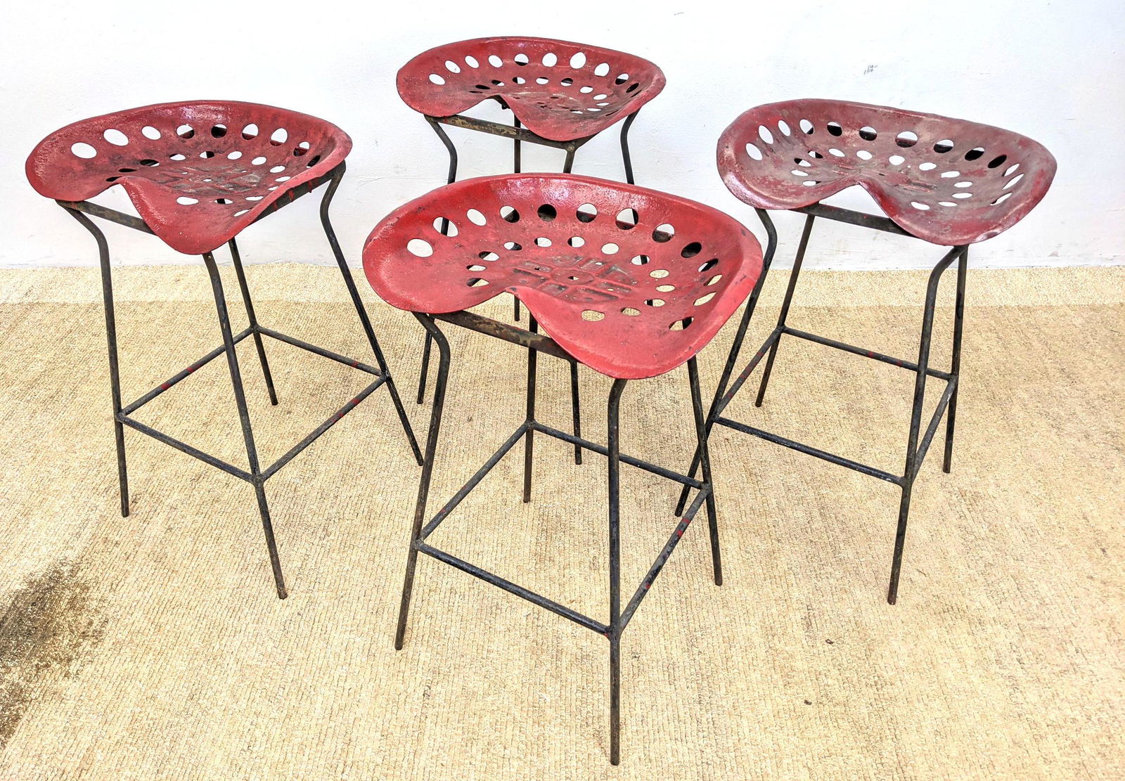 Set 4 Industrial Red Tractor Seat Stools. Custom metal (1 of 13)