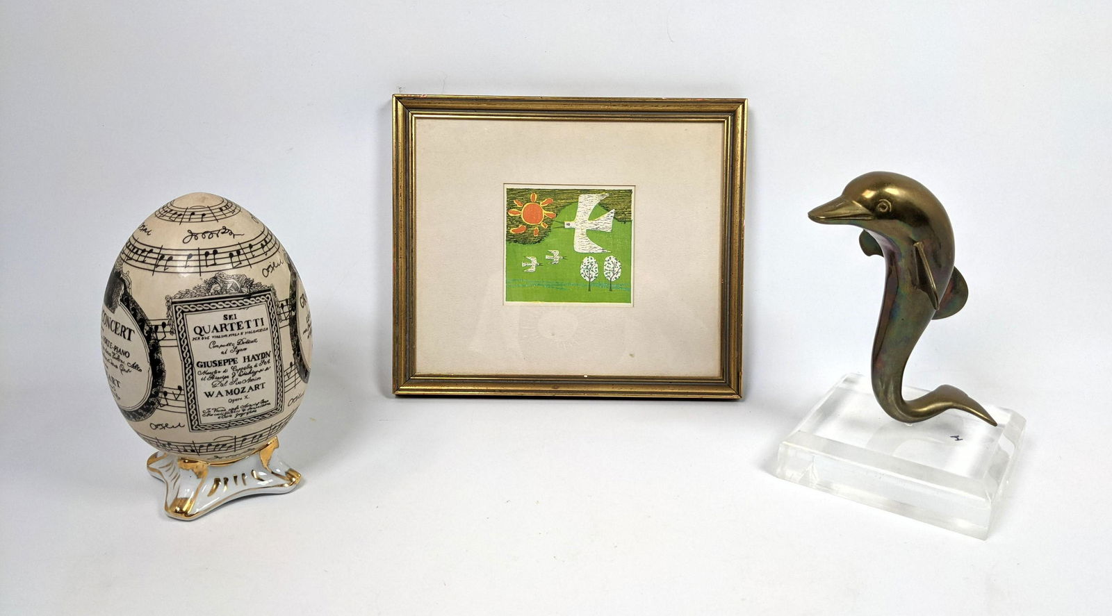 3pc 20th Century Design Lot. Framed Print with Doves, S (1 of 7)