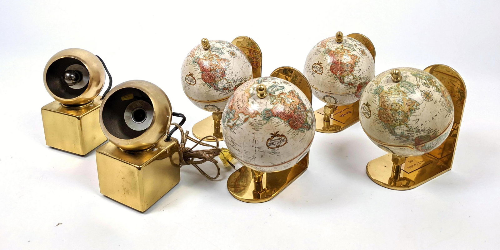 6pc Modernist Brass Lot. Four Pieces World Globes on br (1 of 16)