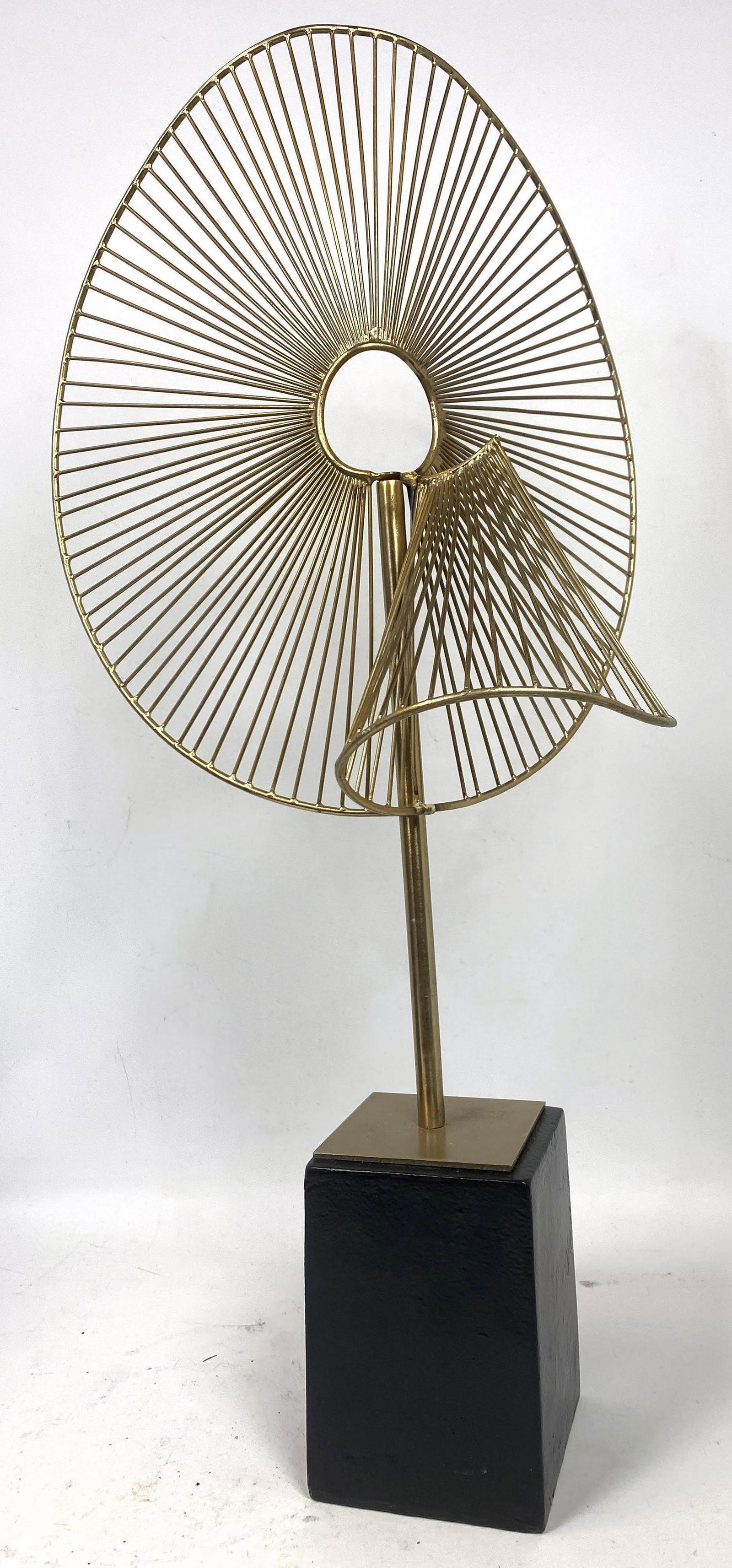 Modernist Metal Abstract Sculpture. Black Wood Cube Bas (1 of 6)