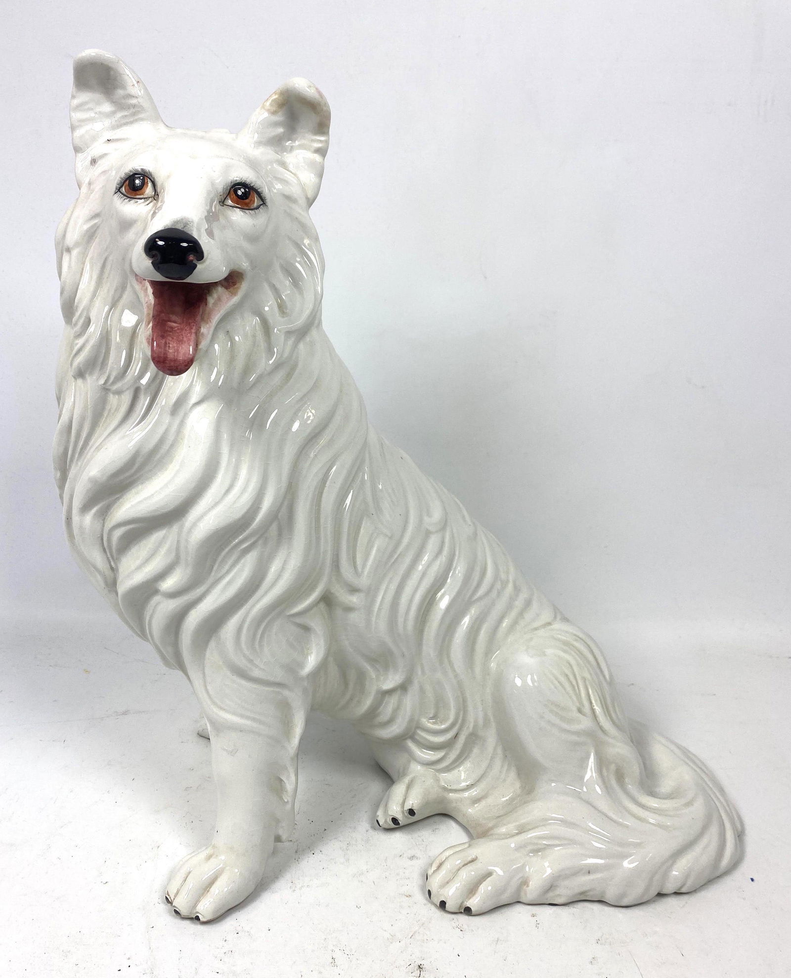 Italian Glazed Pottery Seated Dog Sculpture Figure. Mar (1 of 9)