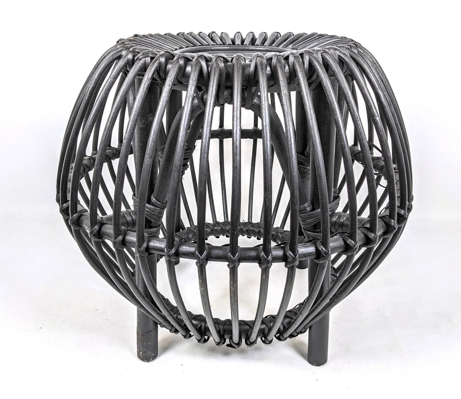 Black Franco Albini style wrapped rattan Stool. (1 of 12)