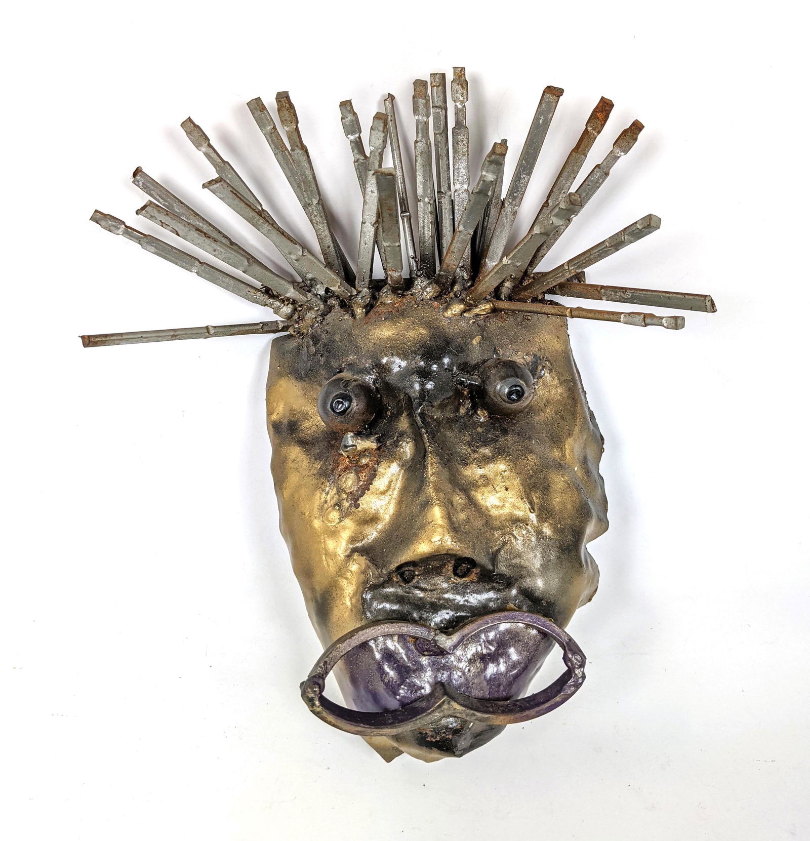 Brutalist welded Metal Figural Face Wall Sculpture. Fou (1 of 9)