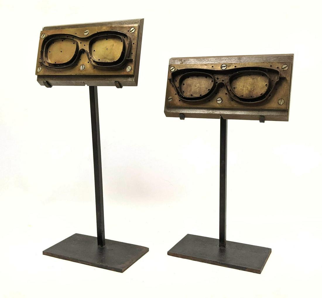 2pcs Industrial Eyeglass Molds on Custom Iron Stands. (1 of 10)