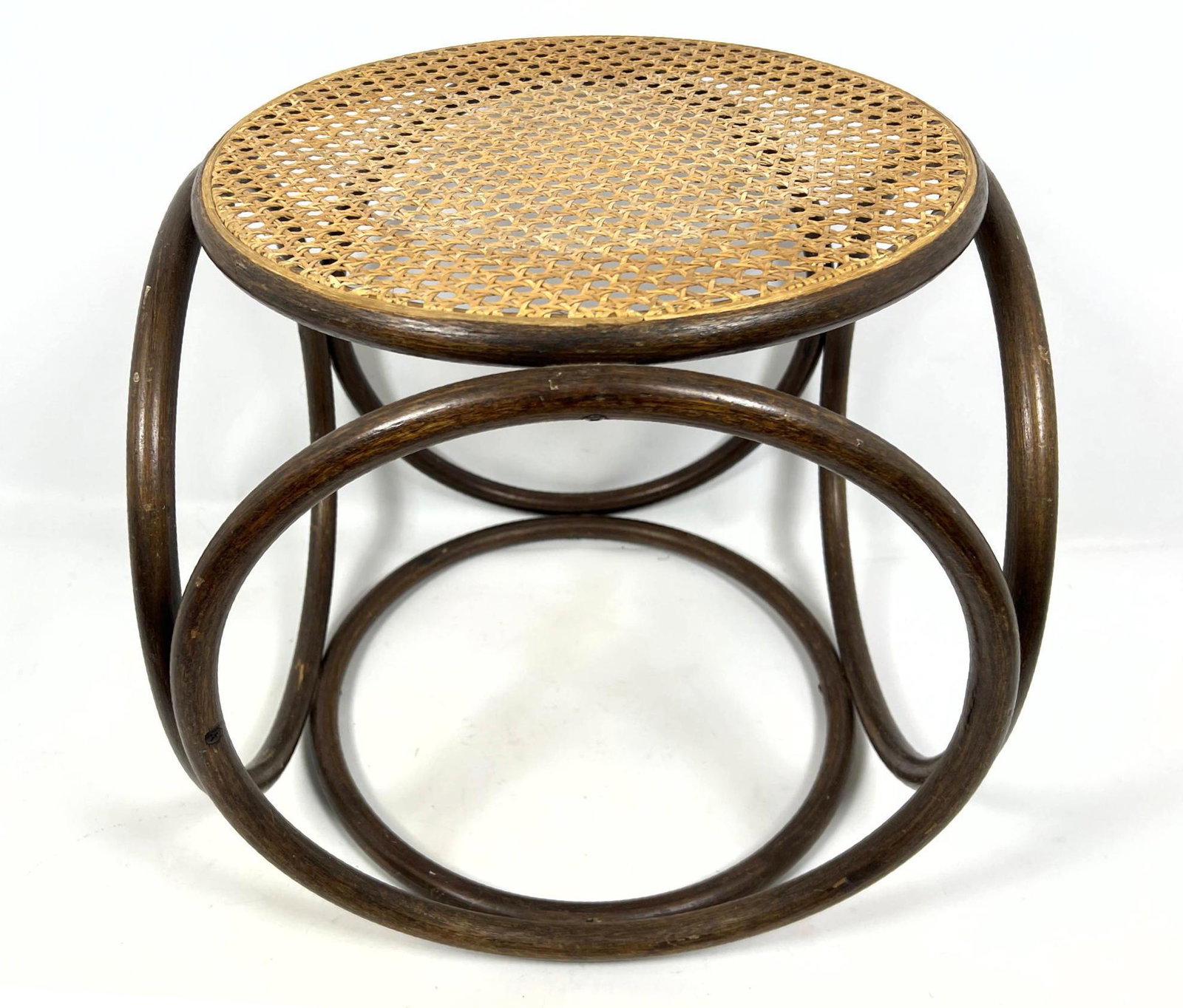 Caned Seat Round Bentwood Foot Stool Ottoman. (1 of 10)