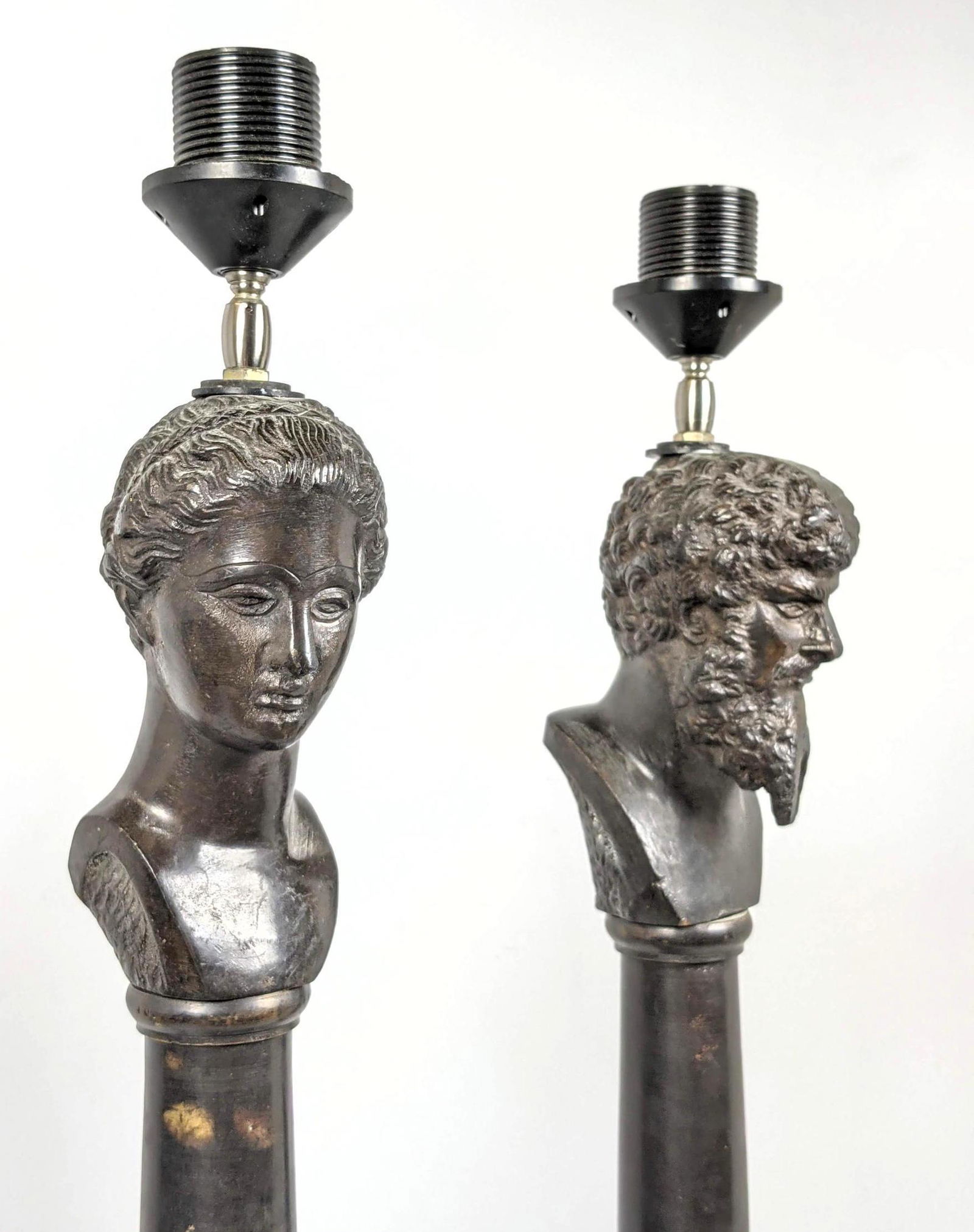 Pair Bronze Figural Column Table Lamps.  Tall Classical (1 of 20)