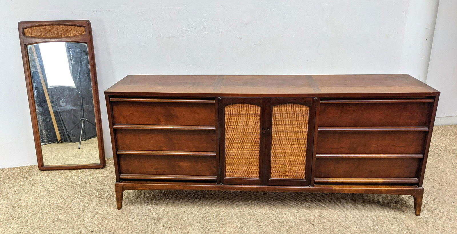 2pc LANE American Modern Dresser Mirror. Woven Rattan i (1 of 15)