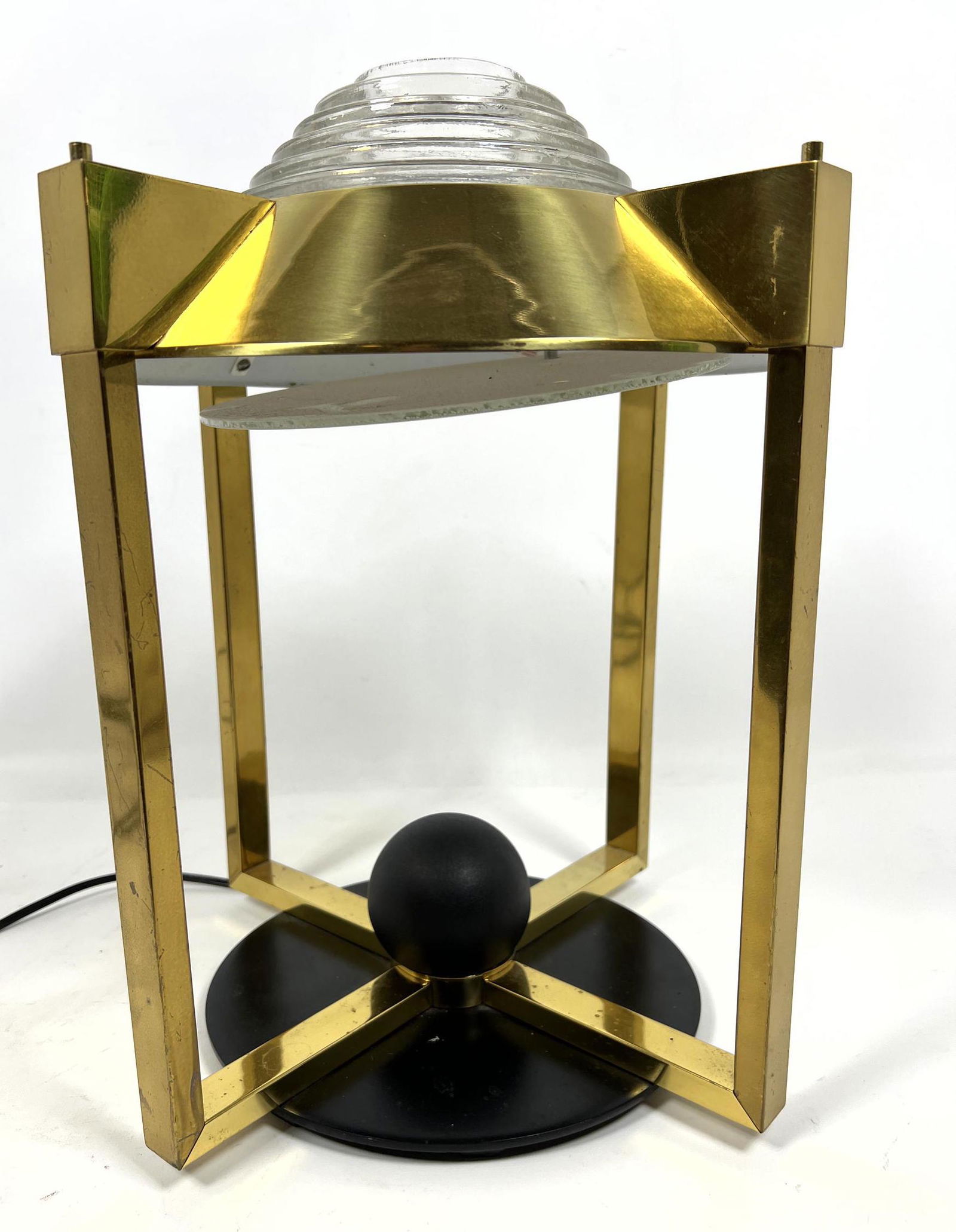 Industrial Brass, Stepped Glass Shade Table Desk Lamp. (1 of 11)