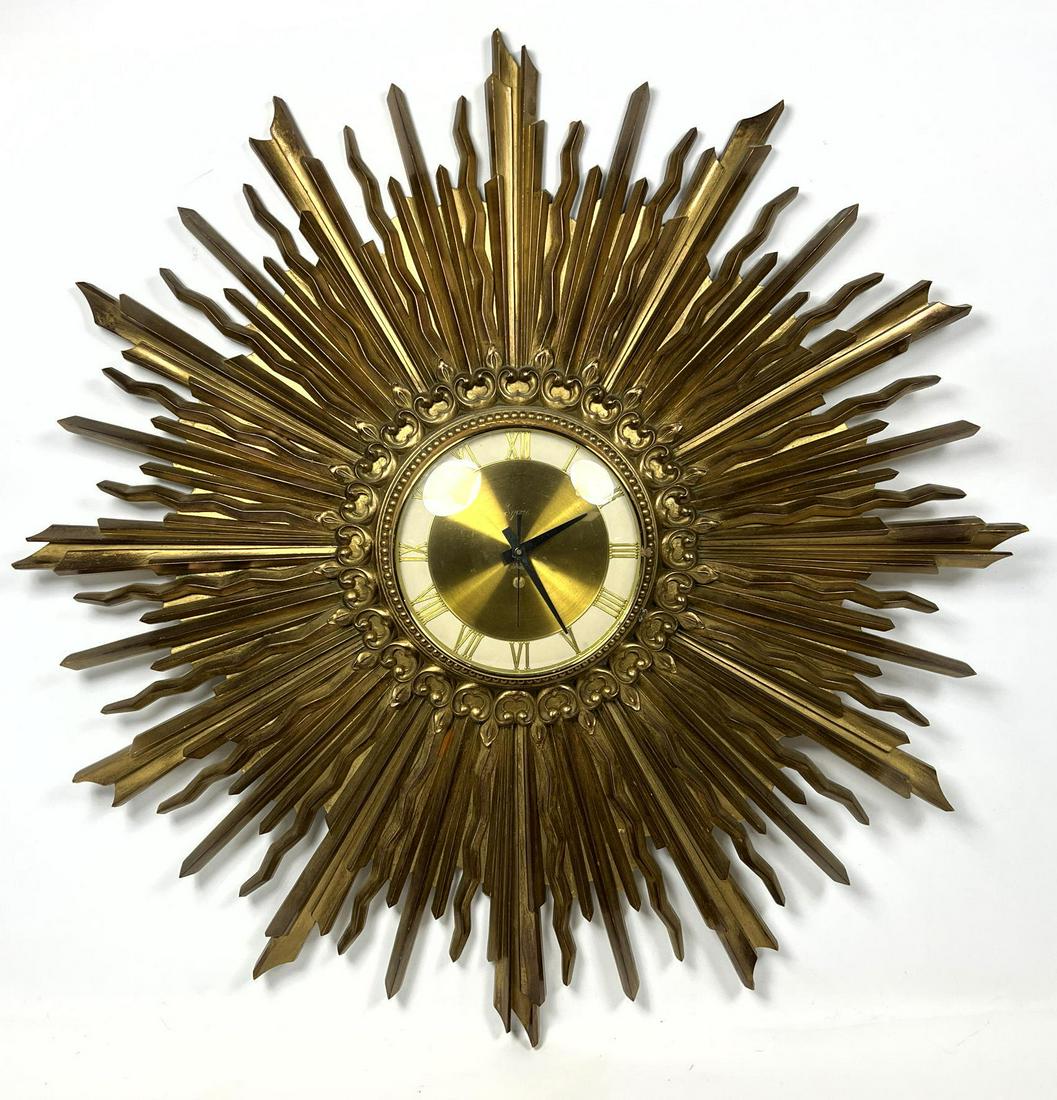 Mid Century Gold Starburst Sunburst Wall Clock. Syroco (1 of 9)