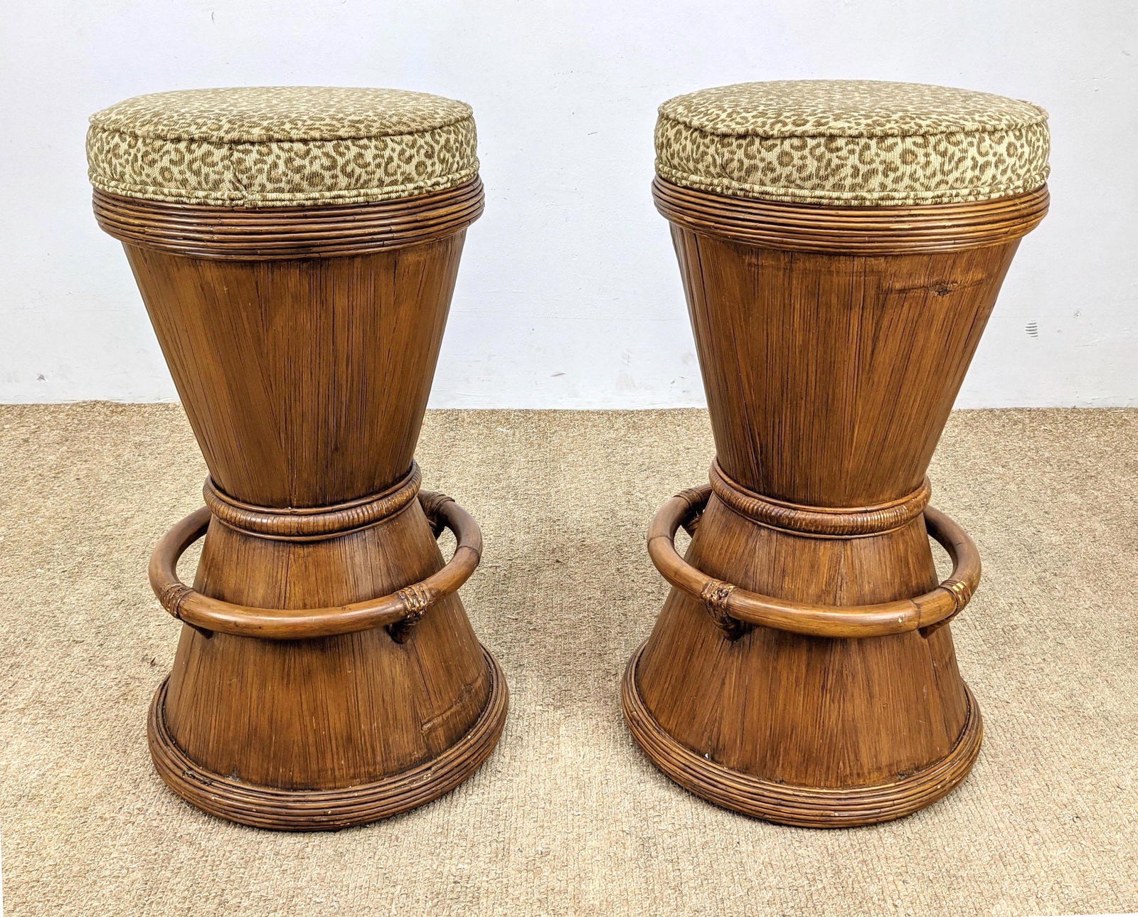 Pr LANE venture Wood Bamboo Bar Stools. Animal Print Fa (1 of 12)