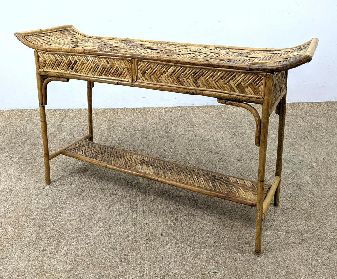 Asian style Bamboo Rattan Console Hall Table. Split rat (1 of 13)